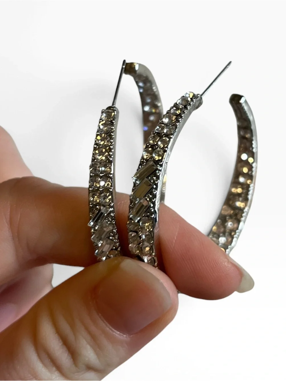 🍭5 for $20🍭 Silver Tone Crystal Hoop Stud Earrings CC X